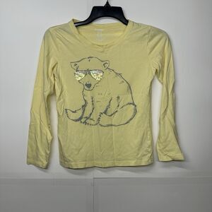 Old Navy Girls Long Sleeve Shirt Size L 10/12 Yellow Bear w/ Sunglasses